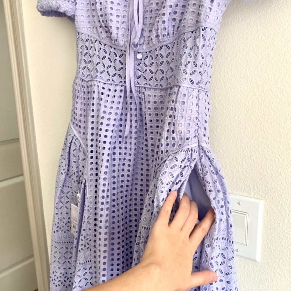 Self-Portrait Lilac Cotton Broderie Anglaise Midi Dress - Picture 7 of 16